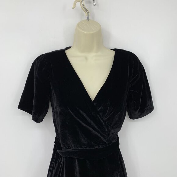 Ann Taylor wrap dress black velvet short sleeve midi new 00 PETITE 00P - Picture 2 of 4